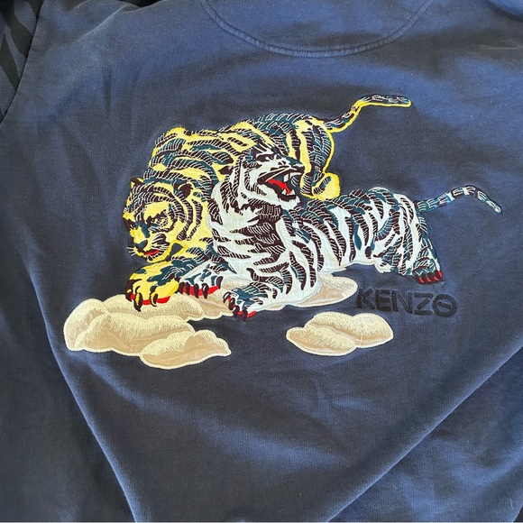 Kenzo Paris Vintage Navy Pullover Logo Hoodie Sweatshirt Embroidered Tigers XL - Picture 12 of 16